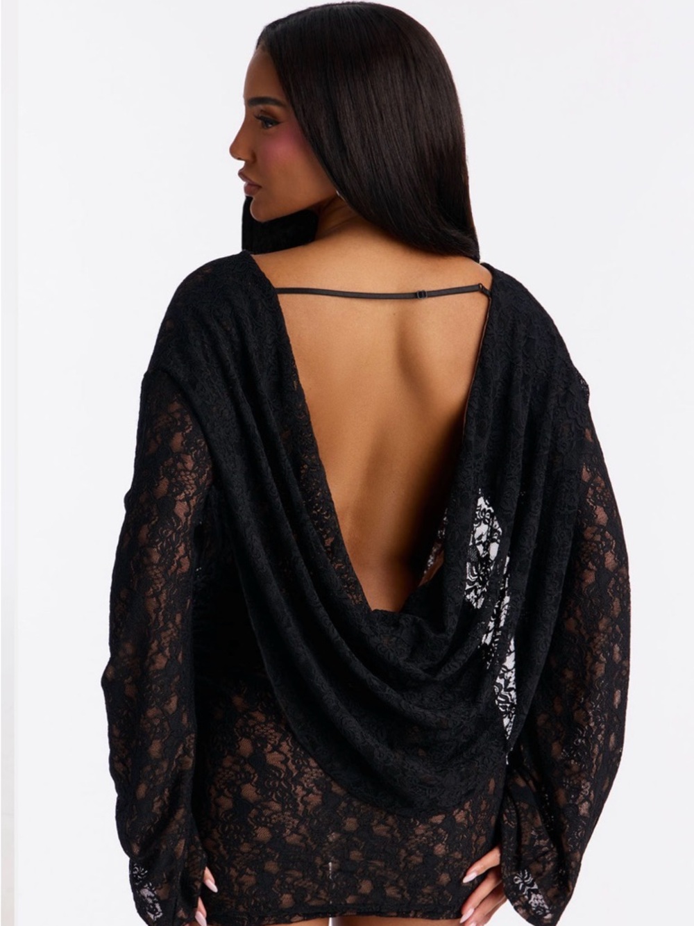Fashion Nova Black Lace Draped Open-Back Mini